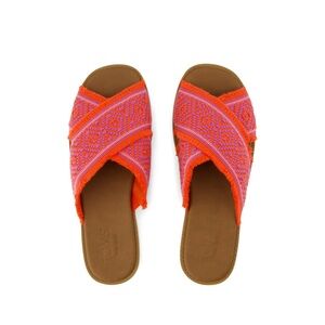 NWT Toms Pink and Orange Slide Sandals with Criss-Cross Straps